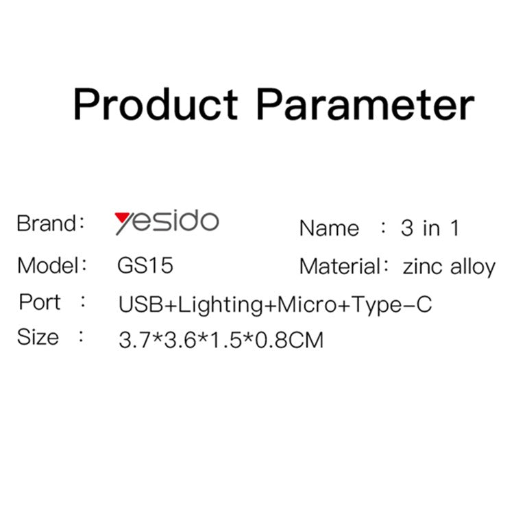 YESIDO GS15 3 In 1 OTG Adapter Type C/Micro/Lightning to USB 3.0 Data Transmit Converter for iPhone Tablet Hard Disk Drive