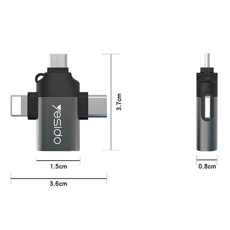 YESIDO GS15 3 In 1 OTG Adapter Type C/Micro/Lightning to USB 3.0 Data Transmit Converter for iPhone Tablet Hard Disk Drive