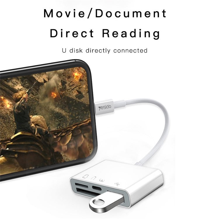 YESIDO GS12 4 in 1 Lightning to USB Camera Adapter SD/TF Card Reader Kit for iPhone iPad OTG Cable