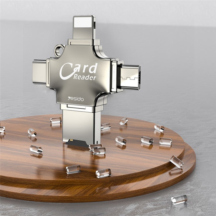 YESIDO GS13 USB+Type-C+Micro+Lightning Multifunction Card Reader OTG Adapter for iPhone/Android/TF Card