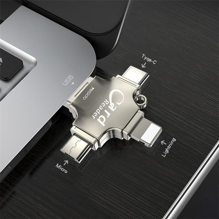 YESIDO GS13 USB+Type-C+Micro+Lightning Multifunction Card Reader OTG Adapter for iPhone/Android/TF Card