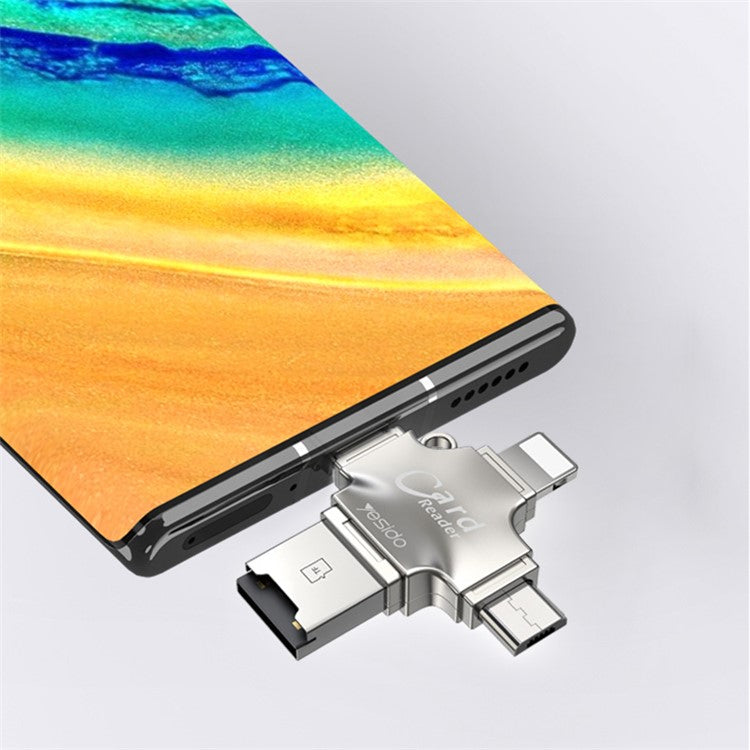 YESIDO GS13 USB+Type-C+Micro+Lightning Multifunction Card Reader OTG Adapter for iPhone/Android/TF Card