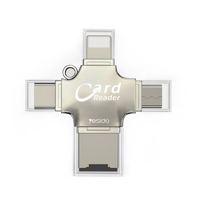 YESIDO GS13 USB+Type-C+Micro+Lightning Multifunction Card Reader OTG Adapter for iPhone/Android/TF Card
