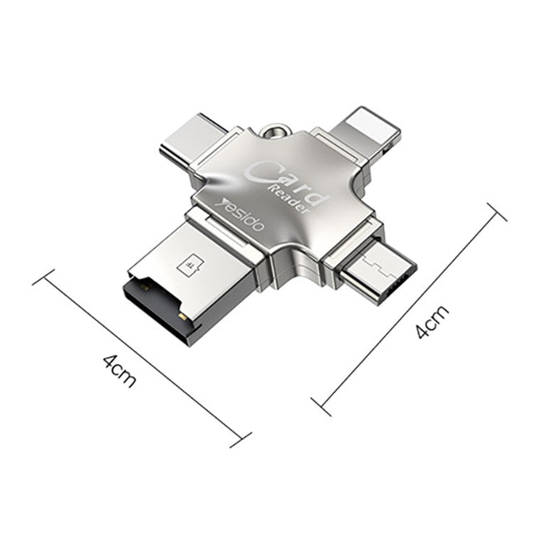 YESIDO GS13 USB+Type-C+Micro+Lightning Multifunction Card Reader OTG Adapter for iPhone/Android/TF Card