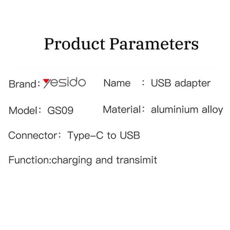 YESIDO GS09 USB Male to Type C Female Adapter OTG Connector Converter for MacBook Samsung