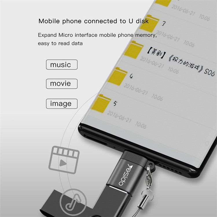 YESIDO GS07 Portable Micro USB to USB OTG Adapter with Keychain for Android Phone Tablet