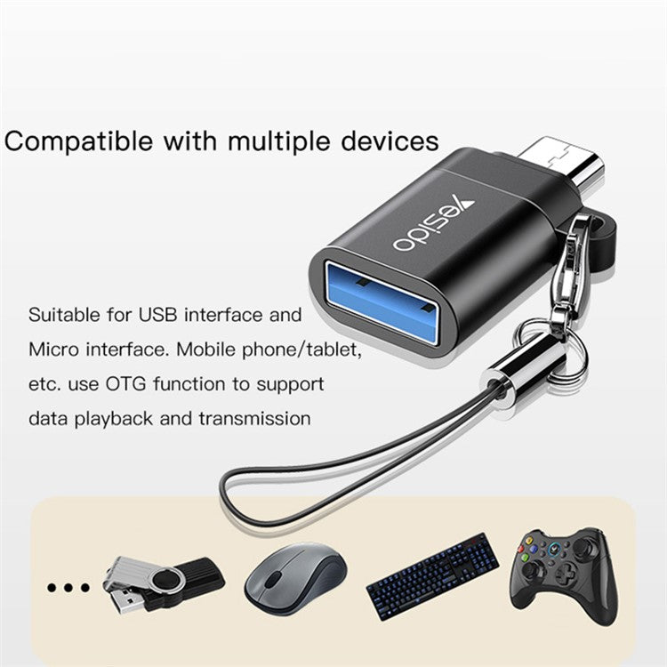 YESIDO GS07 Portable Micro USB to USB OTG Adapter with Keychain for Android Phone Tablet