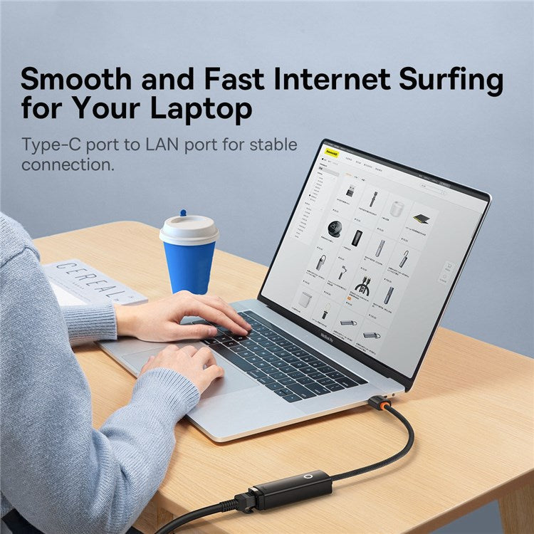 BASEUS Lite Series Type-C to RJ45 LAN Port 1000Mbps Ethernet Adapter - Black