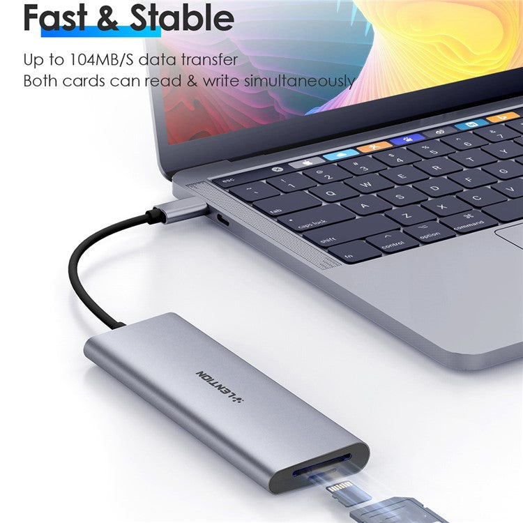 LENTION C36bHCR Type-C Hub Converter to USB 3.0 Ports HD Video Output Port Card Reader Slots PD3.0 100W Charging - Grey