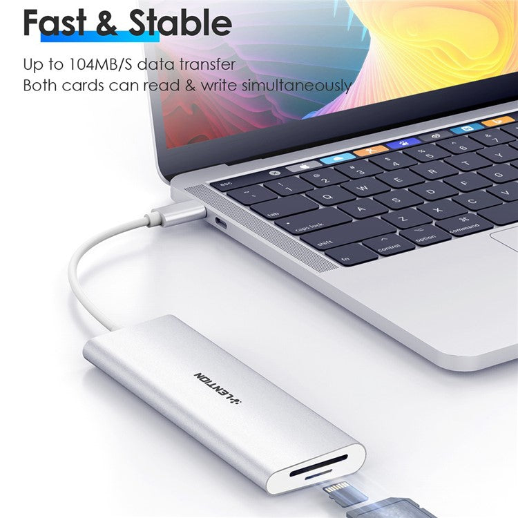 LENTION C36bHCR Type-C Hub Converter to USB 3.0 Ports HD Video Output Port Card Reader Slots PD3.0 100W Charging - Silver
