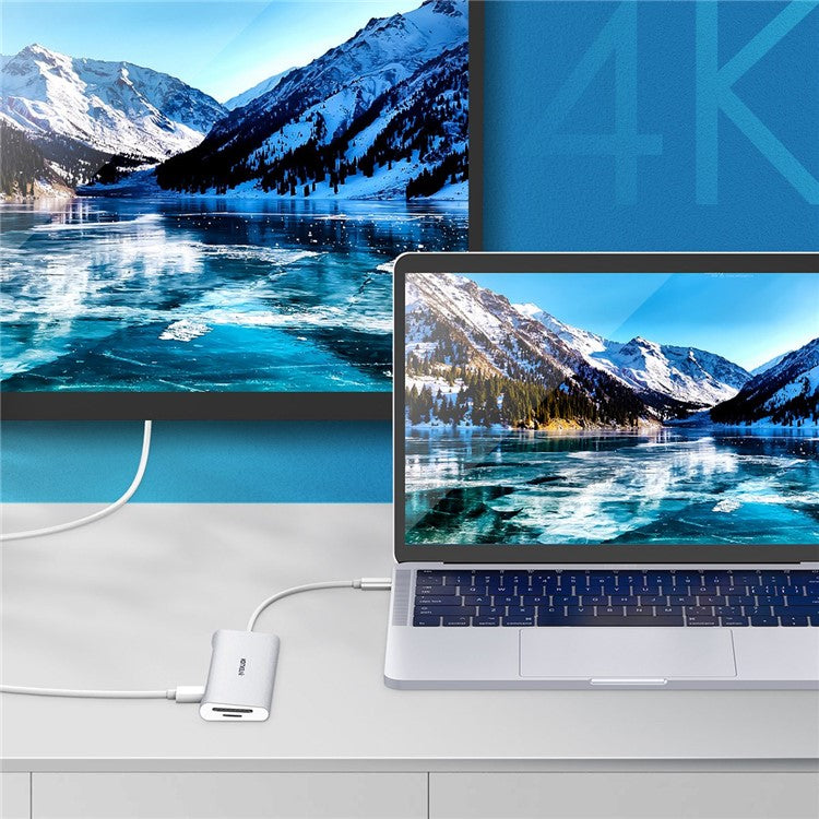 LENTION C36bHCR Type-C Hub Converter to USB 3.0 Ports HD Video Output Port Card Reader Slots PD3.0 100W Charging - Silver