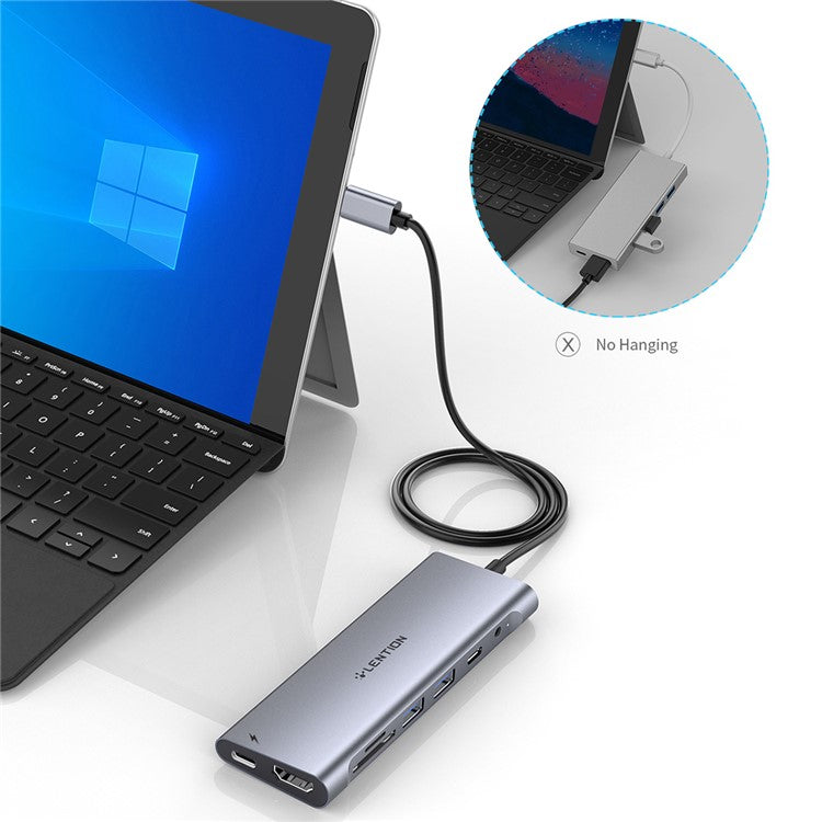 LENTION C37 HACR-1M USB-C Hub Adapter Multi-port Docking Station Type-C Converter Compatible with macOS, Windows, Vista, Linux Systems - Grey