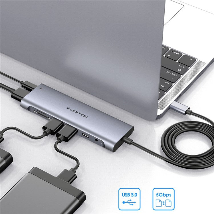 LENTION C37 HACR-1M USB-C Hub Adapter Multi-port Docking Station Type-C Converter Compatible with macOS, Windows, Vista, Linux Systems - Grey