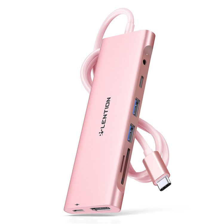 LENTION C37 HACR-1M USB-C Hub Adapter Multi-port Docking Station Type-C Converter Compatible with macOS, Windows, Vista, Linux Systems - Rose Gold