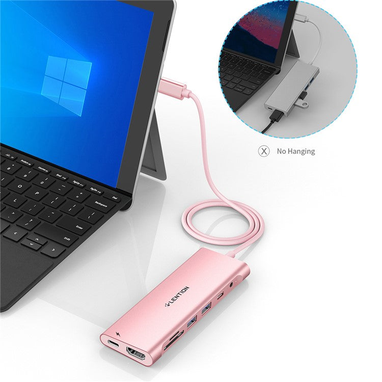 LENTION C37 HACR-1M USB-C Hub Adapter Multi-port Docking Station Type-C Converter Compatible with macOS, Windows, Vista, Linux Systems - Rose Gold