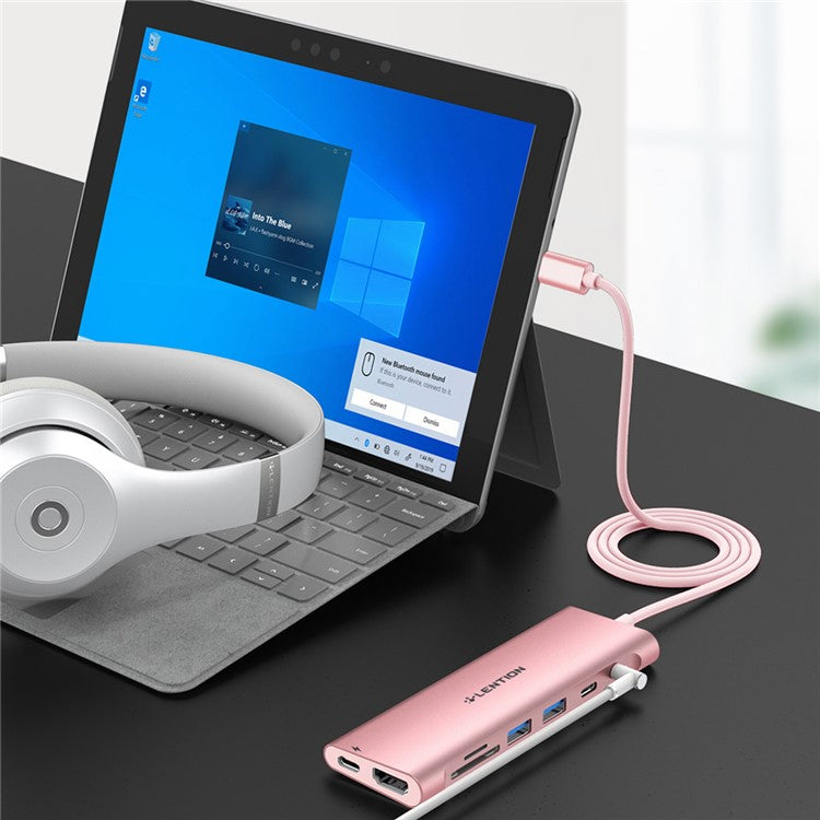 LENTION C37 HACR-1M USB-C Hub Adapter Multi-port Docking Station Type-C Converter Compatible with macOS, Windows, Vista, Linux Systems - Rose Gold