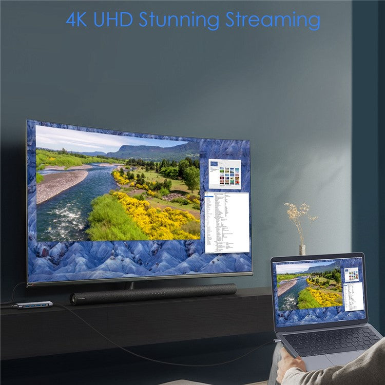 LENTION C35H-1M USB-C Hub Converter Multi-port Docking Station Type-C to 4 USB-A3.0+HD+PD Adapter Compatible with macOS, Windows, Vista, Linux Systems - Grey