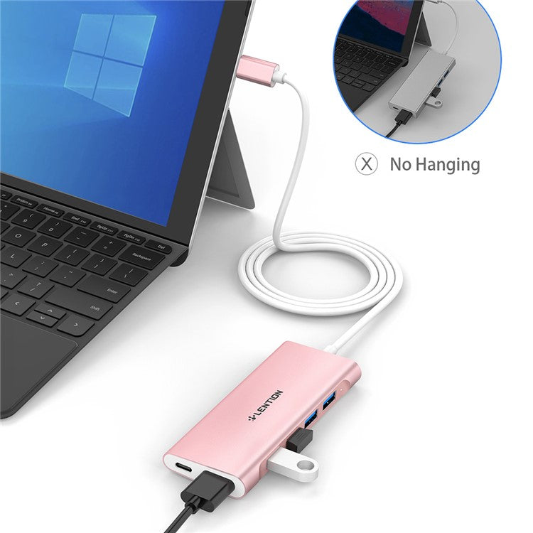 LENTION C35H-1M USB-C Hub Converter Multi-port Docking Station Type-C to 4 USB-A3.0+HD+PD Adapter Compatible with macOS, Windows, Vista, Linux Systems - Rose Gold