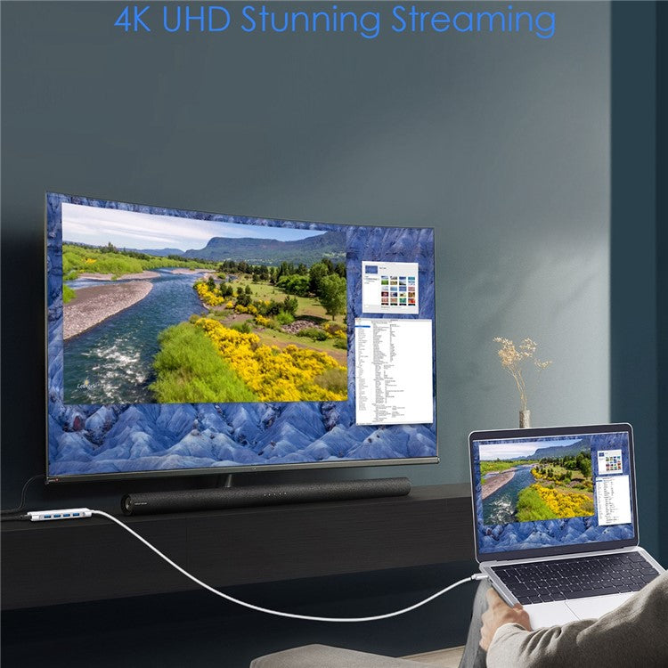 LENTION C35H-1M USB-C Hub Converter Multi-port Docking Station Type-C to 4 USB-A3.0+HD+PD Adapter Compatible with macOS, Windows, Vista, Linux Systems - Silver