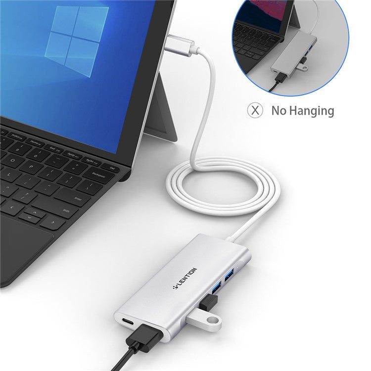 LENTION C35H-1M USB-C Hub Converter Multi-port Docking Station Type-C to 4 USB-A3.0+HD+PD Adapter Compatible with macOS, Windows, Vista, Linux Systems - Silver