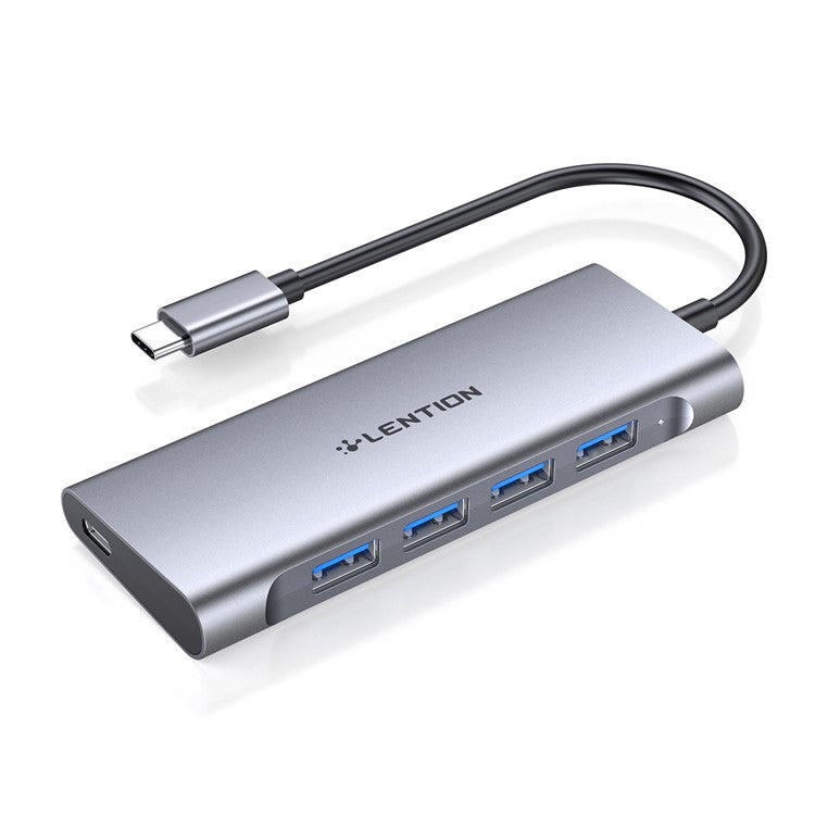 LENTION C31 USB-C to 4 USB-A 3.0 + 1 PD Port Adapter Laptop Aluminum Alloy USB Hub - Grey