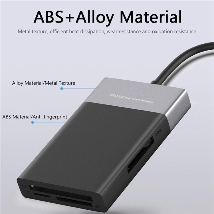 USB Hub Fast Speed USB 3.0 Splitter Adapter Cable Multifunction 6-in-1 Card Reader USB Converter Support XQD / SD / TF / CF Card