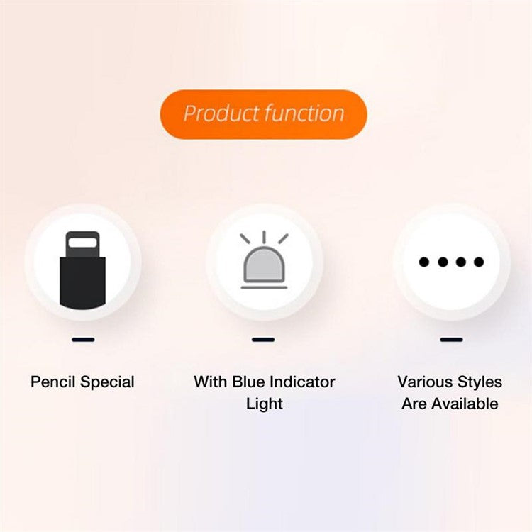 For Apple Pencil 1st Generation Portable Charging Adapter Mini Converter with Indicator - 8 Pin Female to Female / Straight