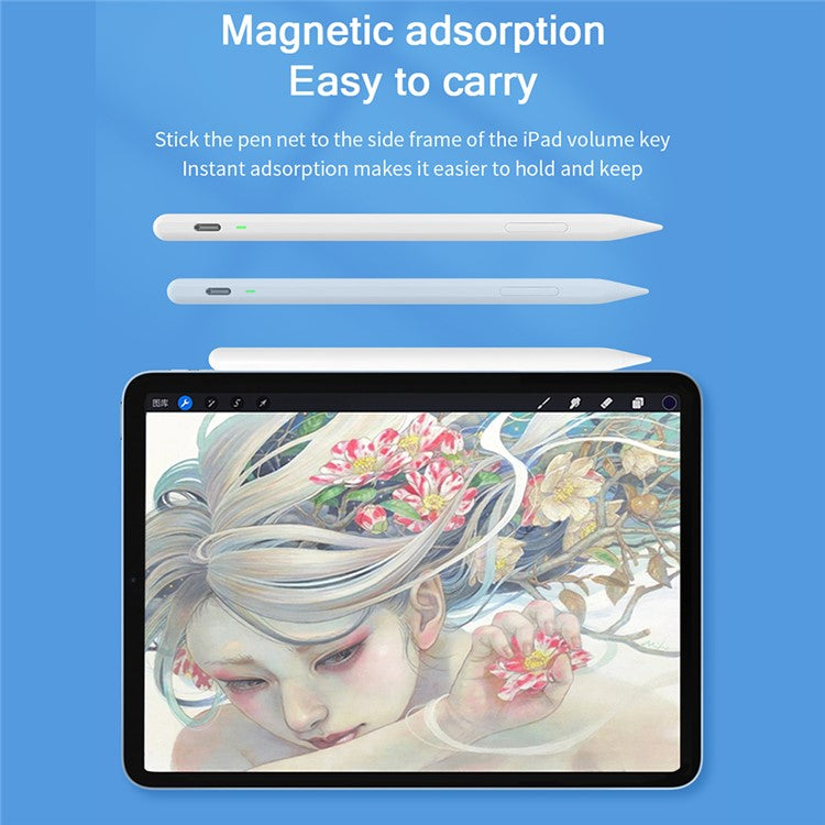 JD56 Active Stylus Pen for iPad Tablets Writing Drawing Rechargeable Stylus Magnetic Design Fine Point Pencil