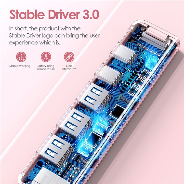 LENTION CE35sH Cloud Ala Series 6-in-1 USB-C Hub Adapter USB-C to 3 USB3.0 + HD 4K / 30Hz + PD3.0 + USB-C Docking Station - Rose Gold