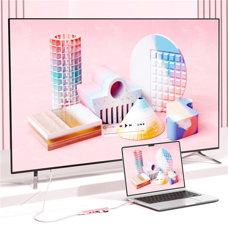 LENTION CE35sH Cloud Ala Series 6-in-1 USB-C Hub Adapter USB-C to 3 USB3.0 + HD 4K / 30Hz + PD3.0 + USB-C Docking Station - Rose Gold