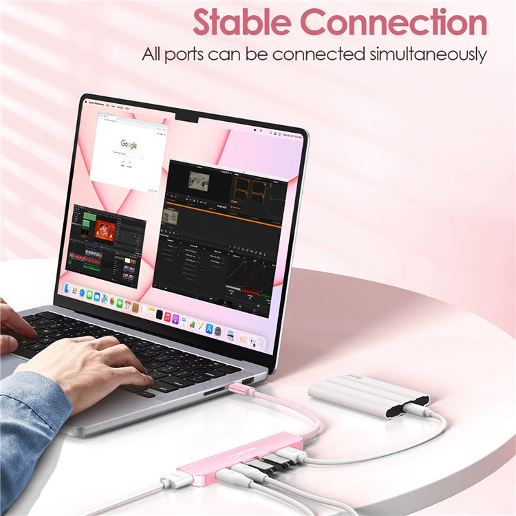 LENTION CE35sH Cloud Ala Series 6-in-1 USB-C Hub Adapter USB-C to 3 USB3.0 + HD 4K / 30Hz + PD3.0 + USB-C Docking Station - Rose Gold
