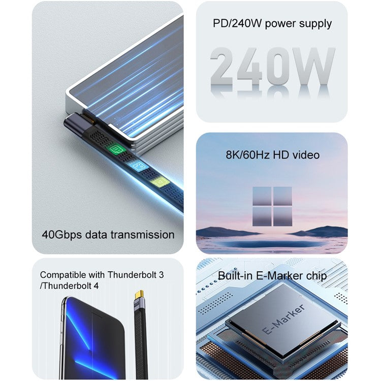 240W Fast Charging USB Type-C Male to Female Elbow FPC Soft Wire 40Gbps Data Cable