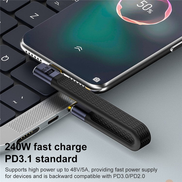 240W Fast Charging USB Type-C Male to Female Elbow FPC Soft Wire 40Gbps Data Cable