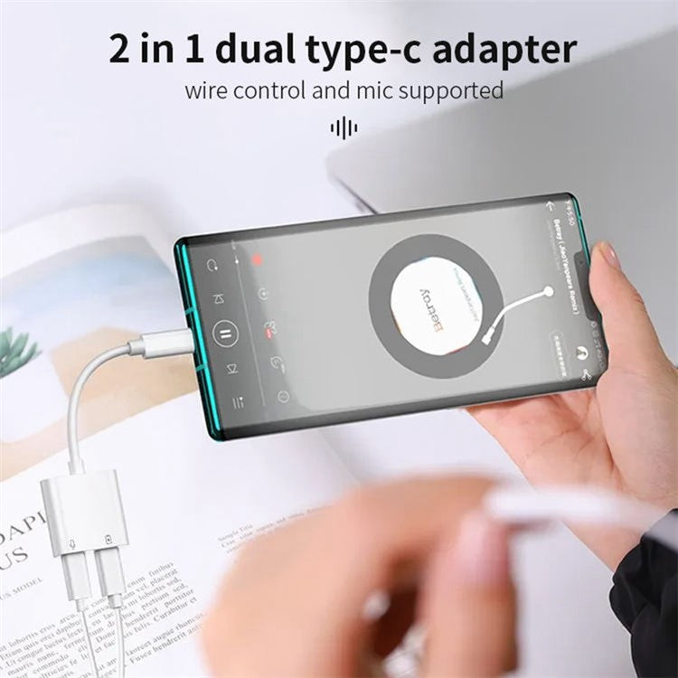 MH-CM36S 60W Type-C Male to Dual Type-C Female Adapter Charging Cable Earphone Connector