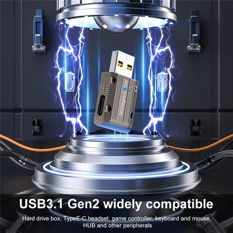 USB 3.1 Gen2 to Type-C Converter 10Gbps Middle Elbow Adapter Support 120W Fast Charging