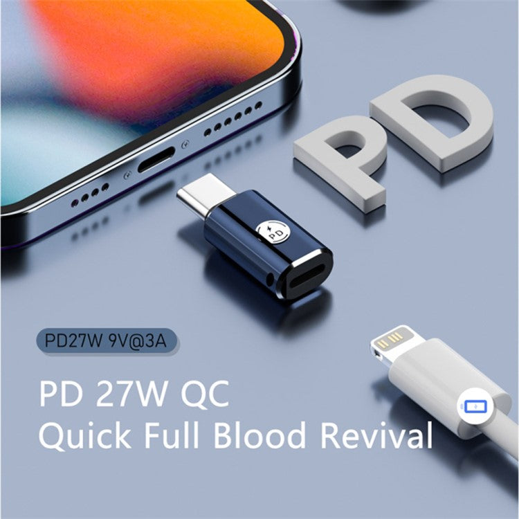 PD 27W Type-C Male to iP 8-Pin Female Fast Data Transmission Adapter for Iphone, Ipad, MacBook - Glossy Blue