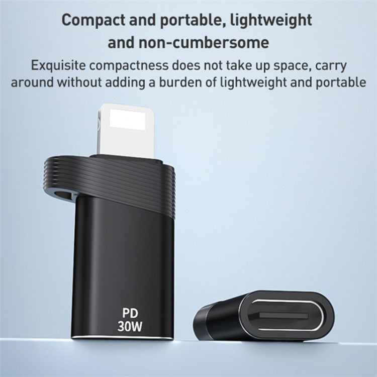 ADS-616A For iPhone / iPad 8Pin Lighting Male to USB-C Female Adapter Support PD 30W Fast Charging and Data Transfer - Black