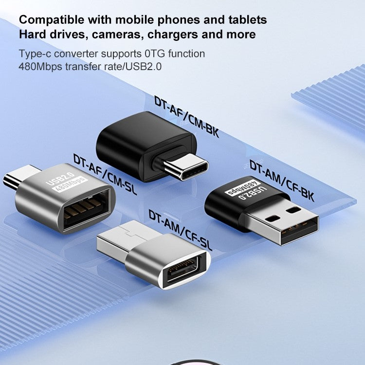 USB 2.0 Male to USB-C Female Adapter 480Mbps Data Transfer OTG Converter - Silver
