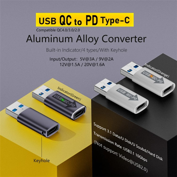 AM / CF-OC-PD USB-A QC3.1 to Type-C PD Converter LED Indicator 10Gbps USB Adapter - Blue