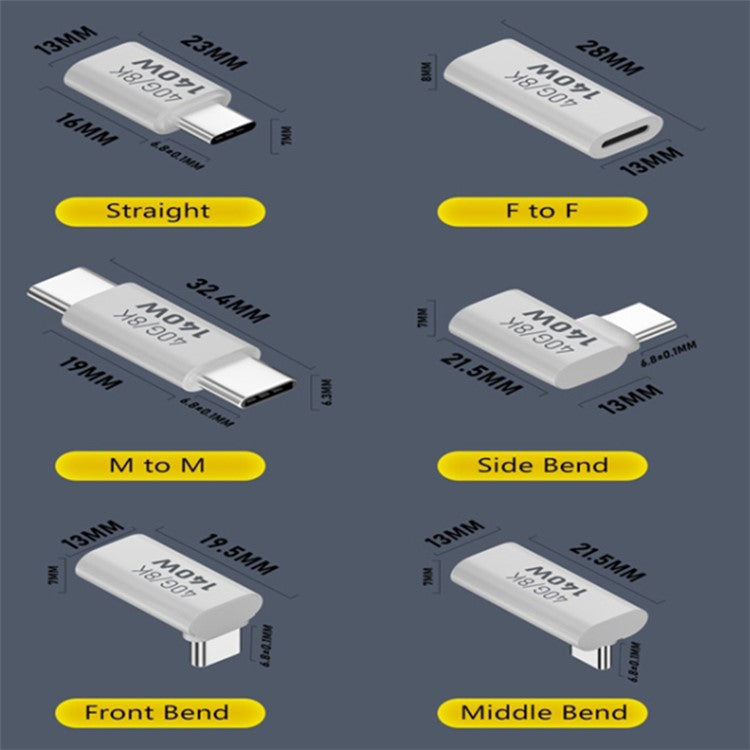 40Gbps 8K Elbow USB 3.1 Type-C Male to Female 140W Charging Mini Converter