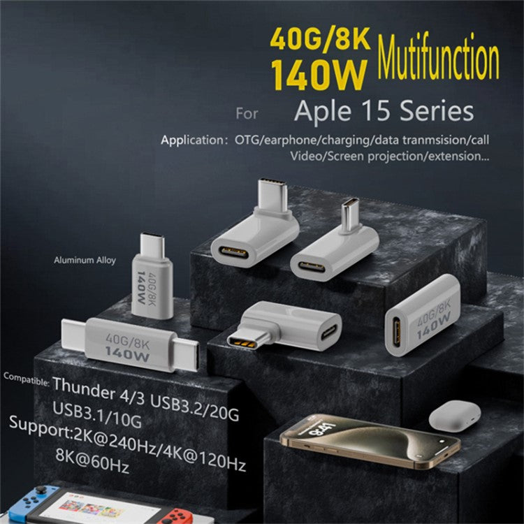 Up Angle USB 3.1 Type-C Male to Female 140W Charging 40Gbps Data Adapter