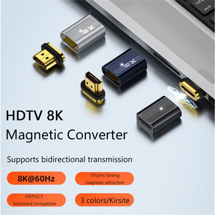 Magnetic HDMI 2.1 Female to Male Adapter 48Gbps Video Converter for HDTV Monitor - Silver