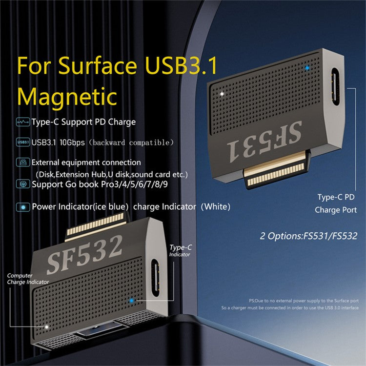 For Microsoft Surface Pro 9 / 8 / 7x / 6 / 5 / Go 2 / 3 Expansion Power Adapter Data Converter (SF532)