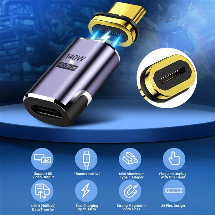 140W 5A Magnetic USB4 Type-C Straight Converter 8K 60Hz 40Gbps OTG Adapter