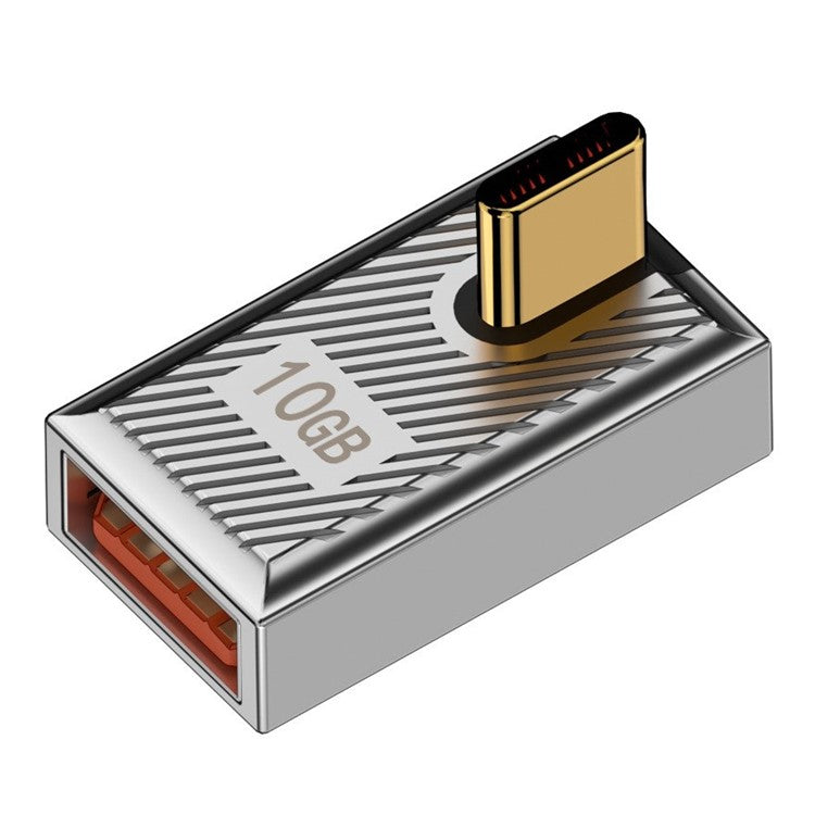 USB-A 3.1 Female to Type-C Male Middle Bend 120W Fast Charging 10Gbps OTG Adapter - Silver