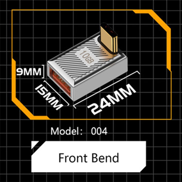 120W 10Gbps USB-A 3.1 Female to Type-C Male Up Angled OTG Adapter - Dark Grey