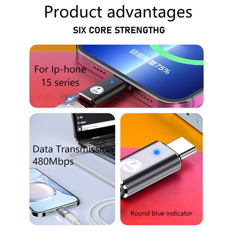 USB-C Adapter Type-C Male to 8-Pin Female PD 35W Fast Charging Data Transfer Converter - Grey