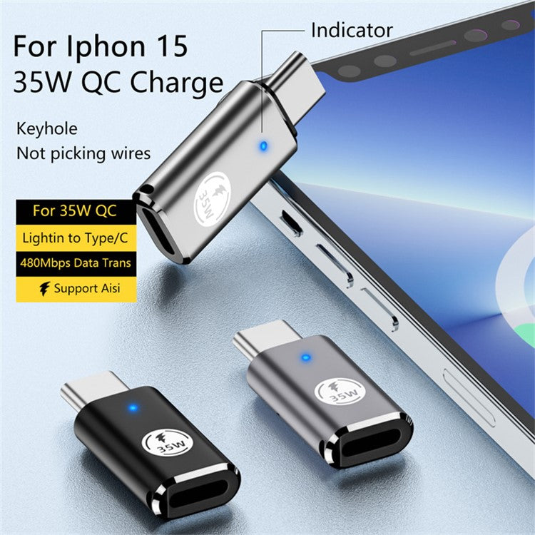 USB-C Adapter Type-C Male to 8-Pin Female PD 35W Fast Charging Data Transfer Converter - Silver