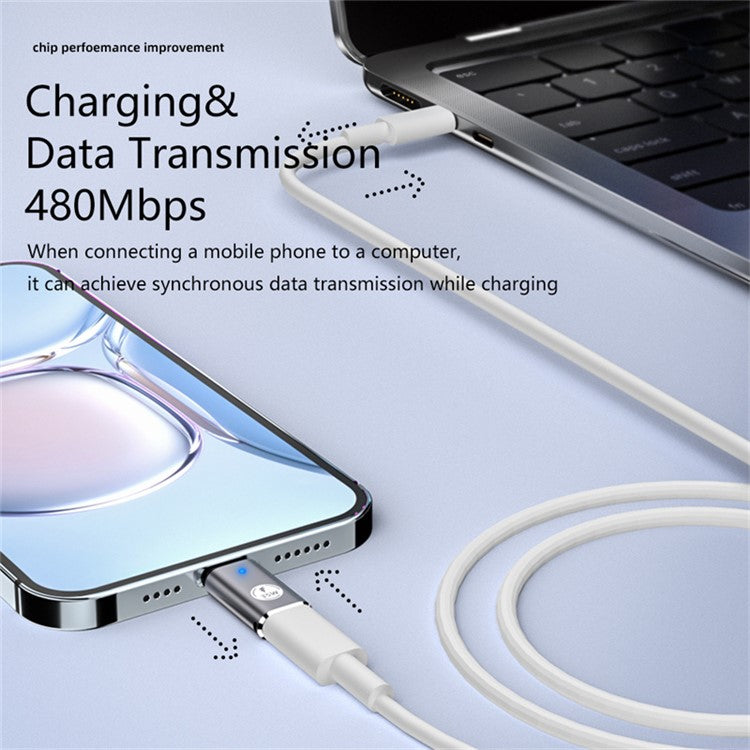 USB-C Adapter Type-C Male to 8-Pin Female PD 35W Fast Charging Data Transfer Converter - Silver