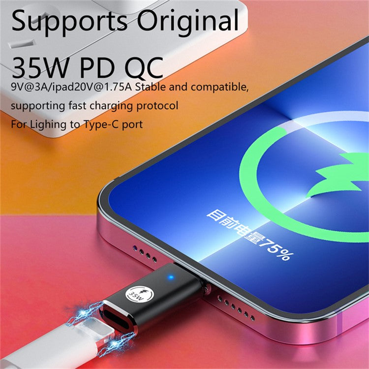 USB-C Adapter Type-C Male to 8-Pin Female PD 35W Fast Charging Data Transfer Converter - Black
